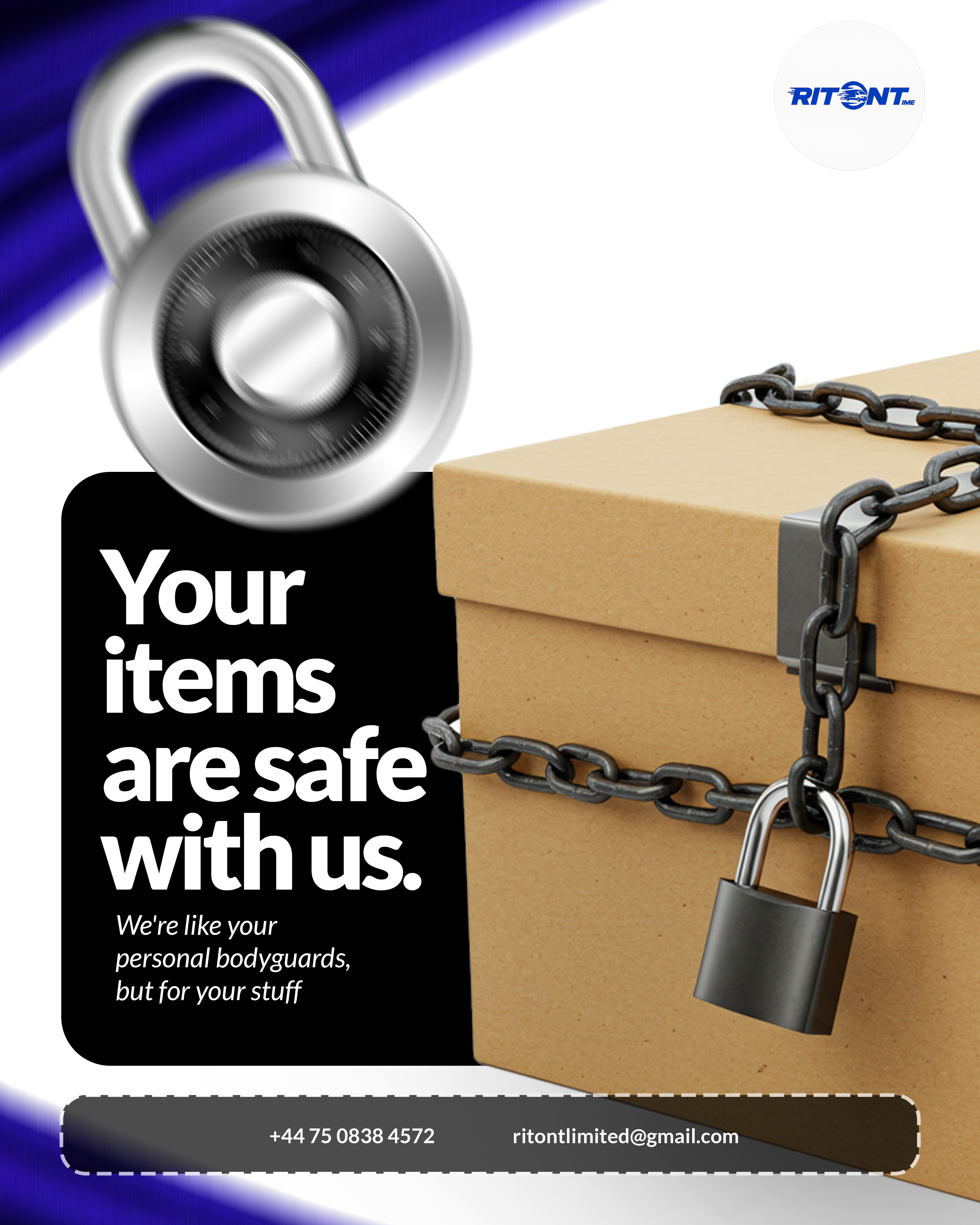 A securely locked and chained box, symbolizing Ritont Ltd's commitment to item safety.